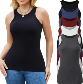 5 Pack Womens Tank Tops Crew Neck Sleeveless Racerback Summer Basic Fitted Womens Tops