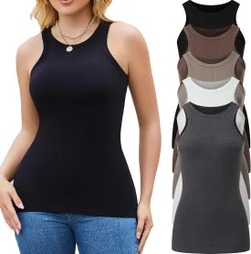 5 Pack Womens Tank Tops Crew Neck Sleeveless Racerback Summer Basic Fitted Womens Tops