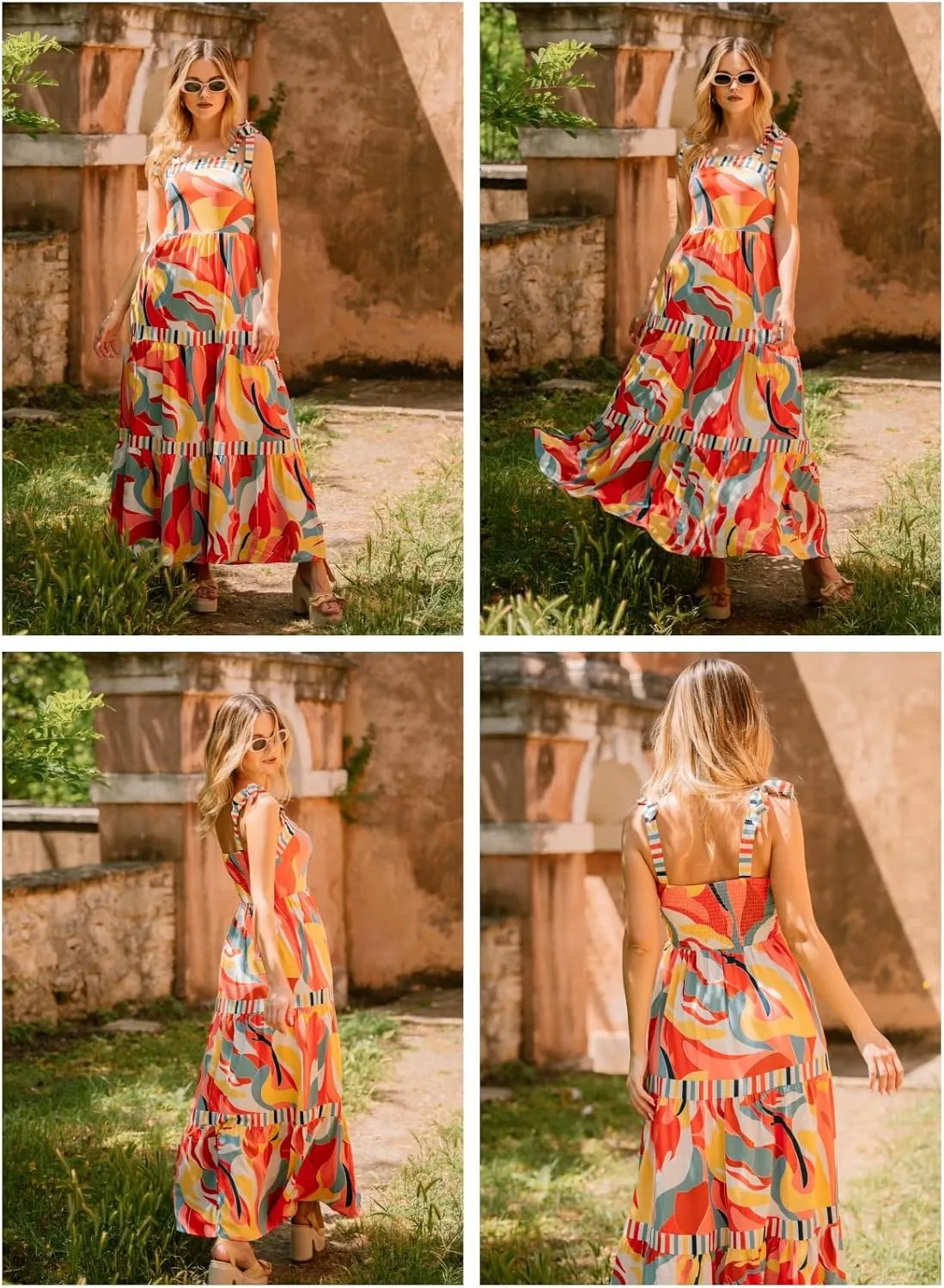 AlvaQ Women's 2025 Summer Sleeveless Floral Print Maxi Dress Strap Square Neck Beach Sun Dress