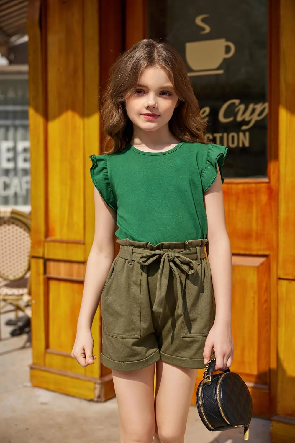 Arshiner Girls Shirts Ruffle Short Sleeve Summer Cute Casual Crewneck Tops Blouse Tee