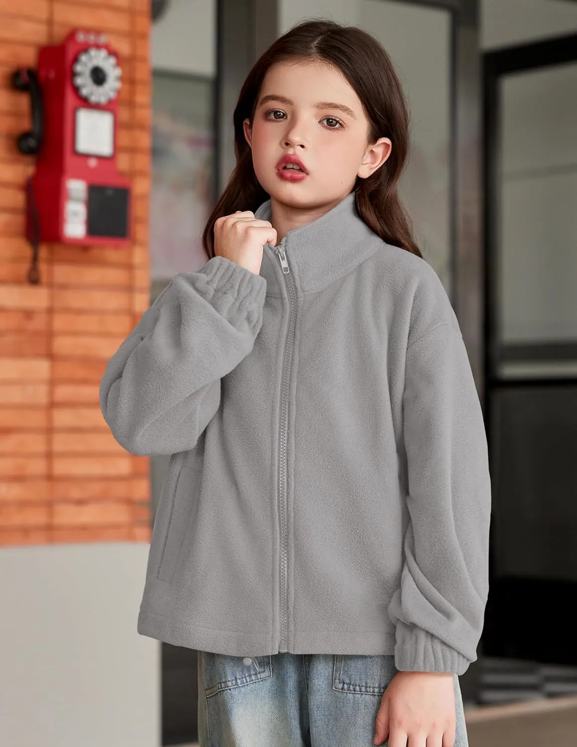 Arshiner Girls Zip Up Fleece Jacket Fall Winter Sherpa Sweatshirts Warm Outwear Crop Coat with Pockets