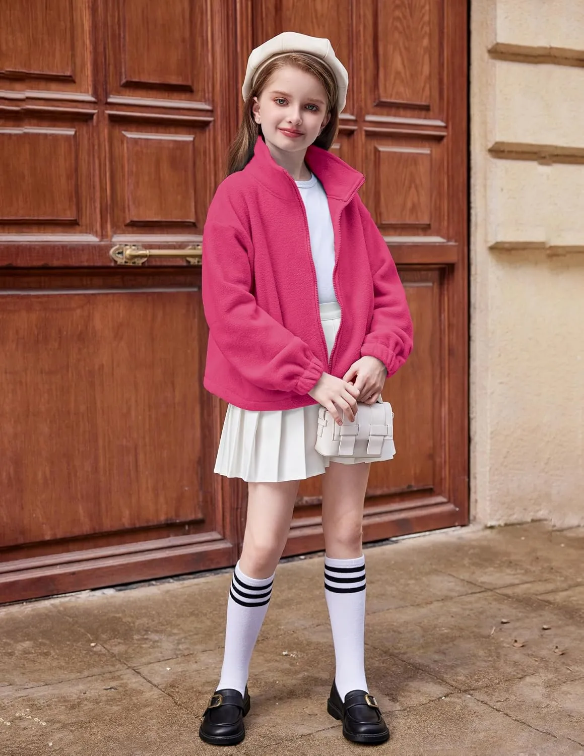 Arshiner Girls Zip Up Fleece Jacket Fall Winter Sherpa Sweatshirts Warm Outwear Crop Coat with Pockets