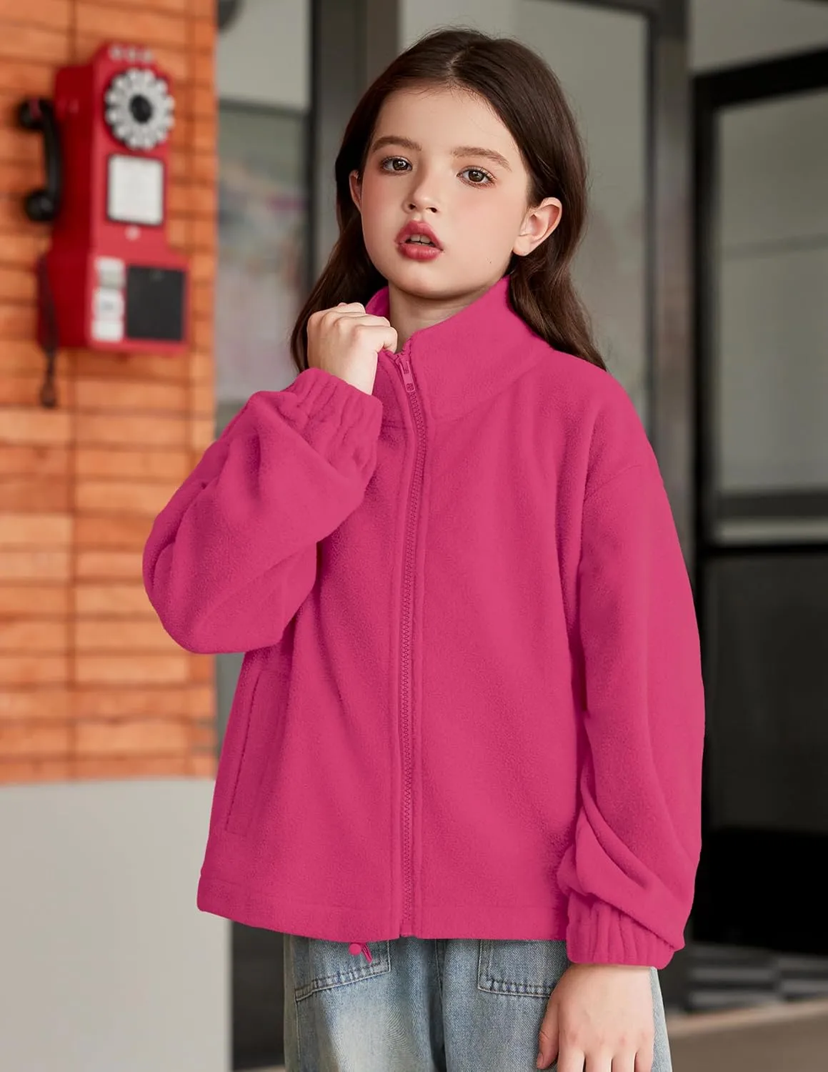Arshiner Girls Zip Up Fleece Jacket Fall Winter Sherpa Sweatshirts Warm Outwear Crop Coat with Pockets