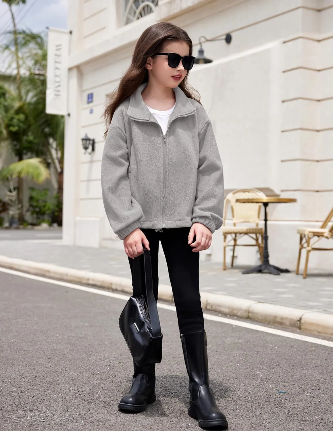 Arshiner Girls Zip Up Fleece Jacket Fall Winter Sherpa Sweatshirts Warm Outwear Crop Coat with Pockets