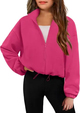 Arshiner Girls Zip Up Fleece Jacket Fall Winter Sherpa Sweatshirts Warm Outwear Crop Coat with Pockets