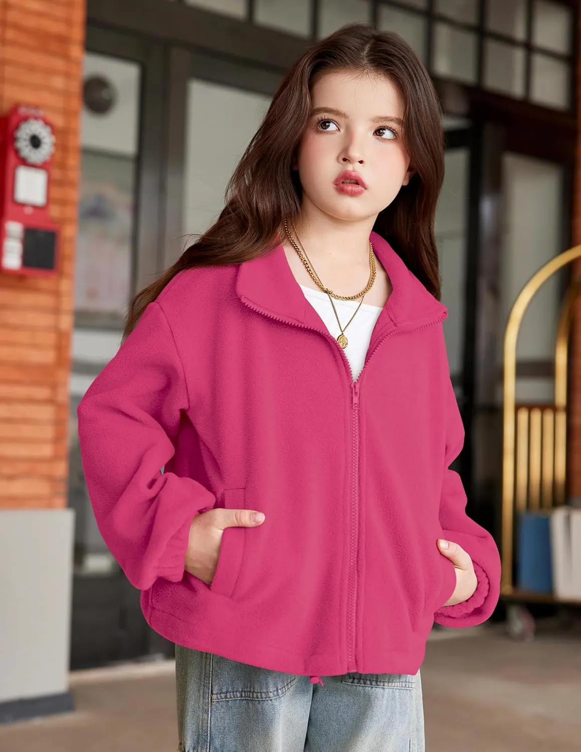 Arshiner Girls Zip Up Fleece Jacket Fall Winter Sherpa Sweatshirts Warm Outwear Crop Coat with Pockets