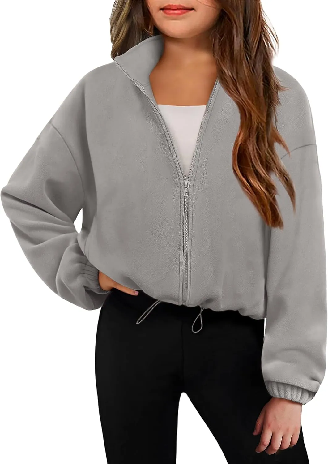 Arshiner Girls Zip Up Fleece Jacket Fall Winter Sherpa Sweatshirts Warm Outwear Crop Coat with Pockets