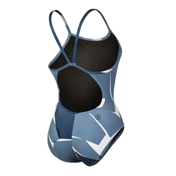 Barrel Womens Training T Pattern V Back Strap Swimsuit-NAVY CRACK
