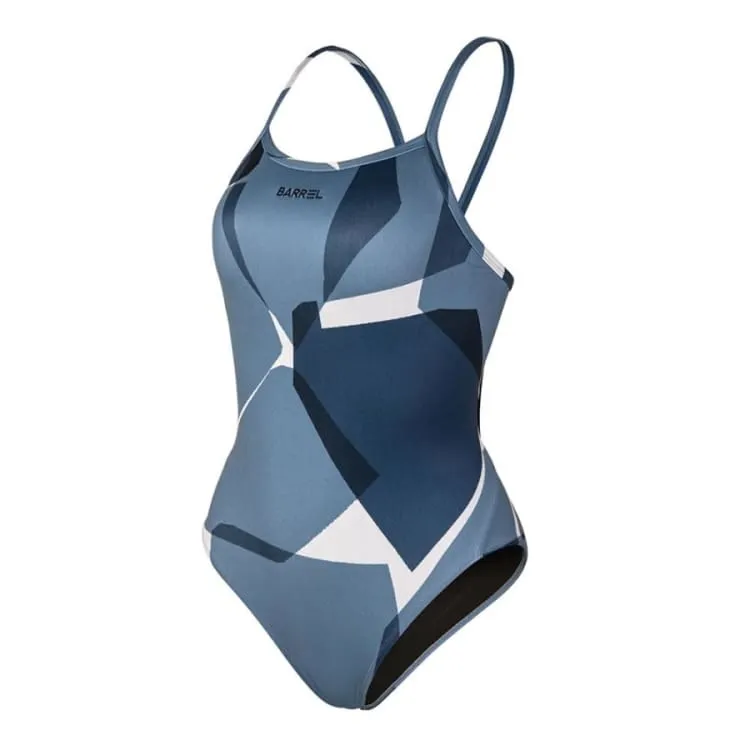 Barrel Womens Training T Pattern V Back Strap Swimsuit-NAVY CRACK