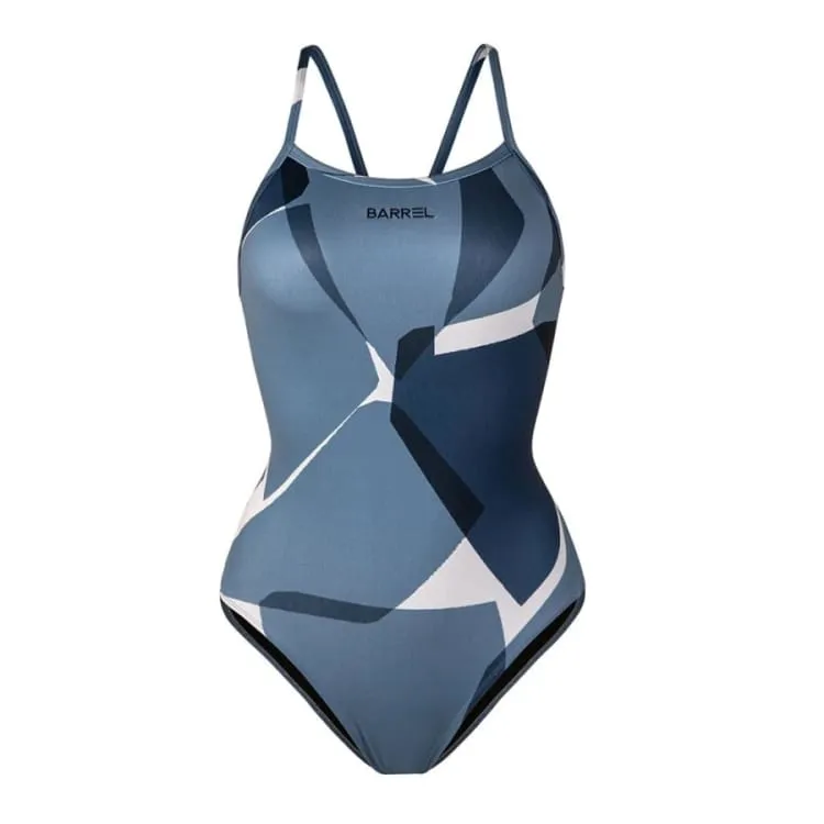 Barrel Womens Training T Pattern V Back Strap Swimsuit-NAVY CRACK