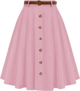 Belle Poque Women's Vintage Stretch High Waist A-Line Flared Midi Skirts with Pockets & Belts