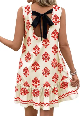 BLENCOT Womens Floral Dress Sleeveless Ruffle Mini Summer Casual Dresses