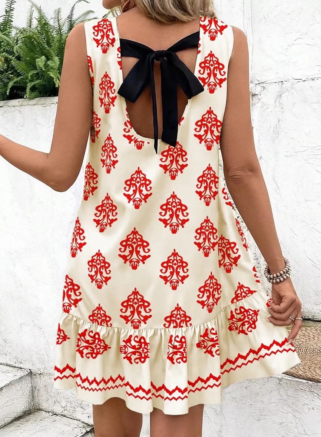 BLENCOT Womens Floral Dress Sleeveless Ruffle Mini Summer Casual Dresses