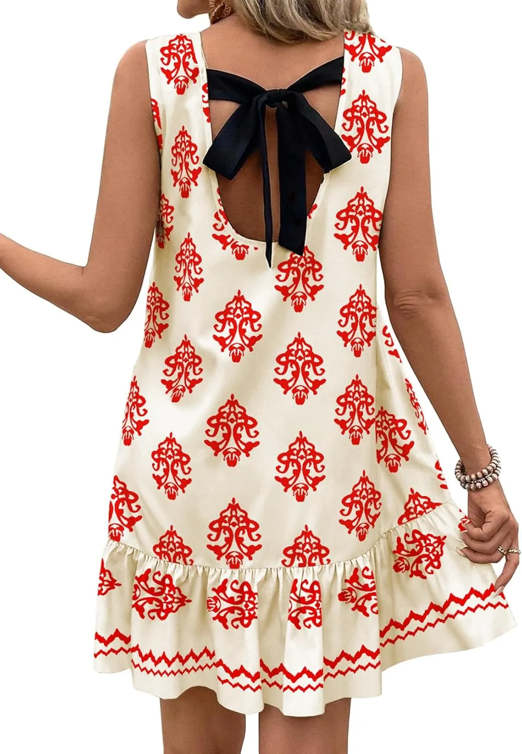 BLENCOT Womens Floral Dress Sleeveless Ruffle Mini Summer Casual Dresses
