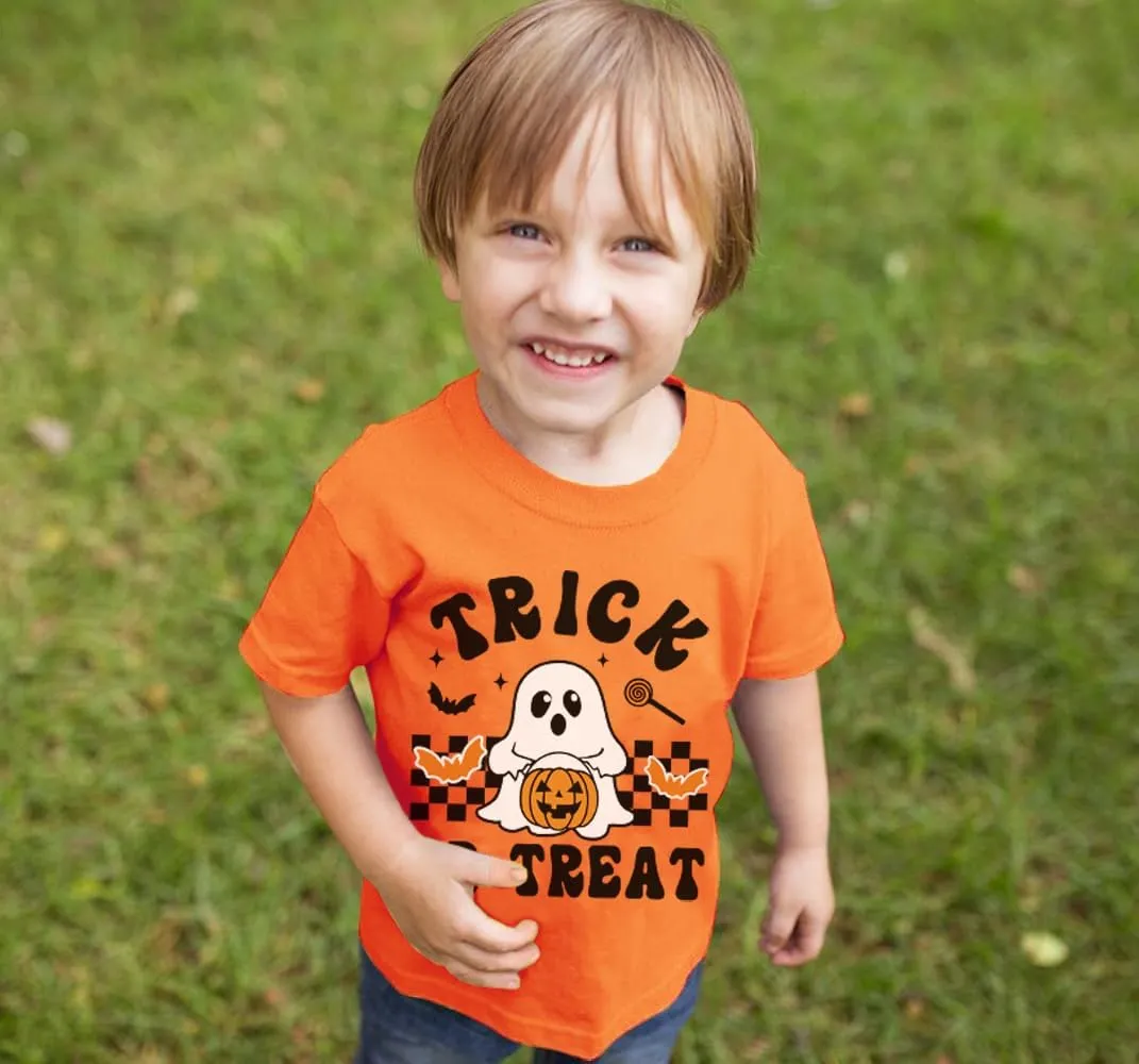 Boys Halloween T-Shirts Halloween Pumpkin Shirts Kids Ghost Trick or Treat Boo Print Tops Tees 3-10 Years