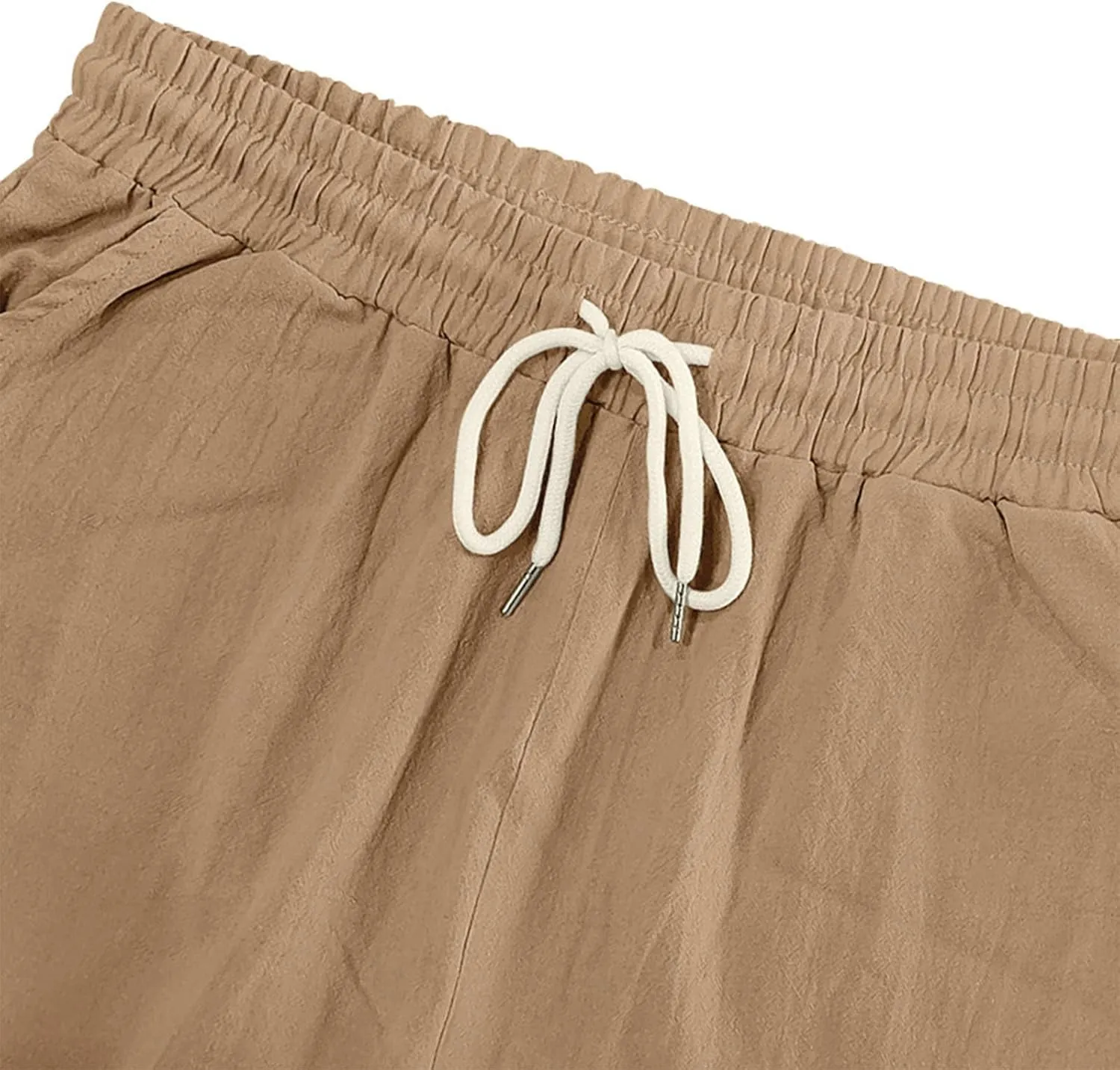Cargo Shorts for Men Summer Casual Elastic Waist Knee Length Lightweight Beemuda Beach Linen Shorts Multi Pockets