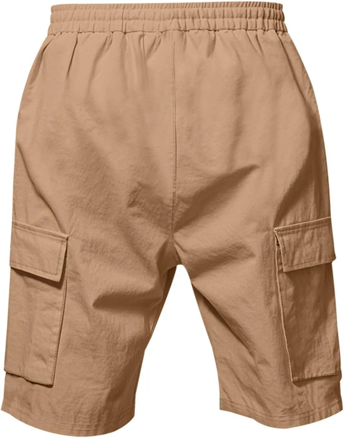 Cargo Shorts for Men Summer Casual Elastic Waist Knee Length Lightweight Beemuda Beach Linen Shorts Multi Pockets