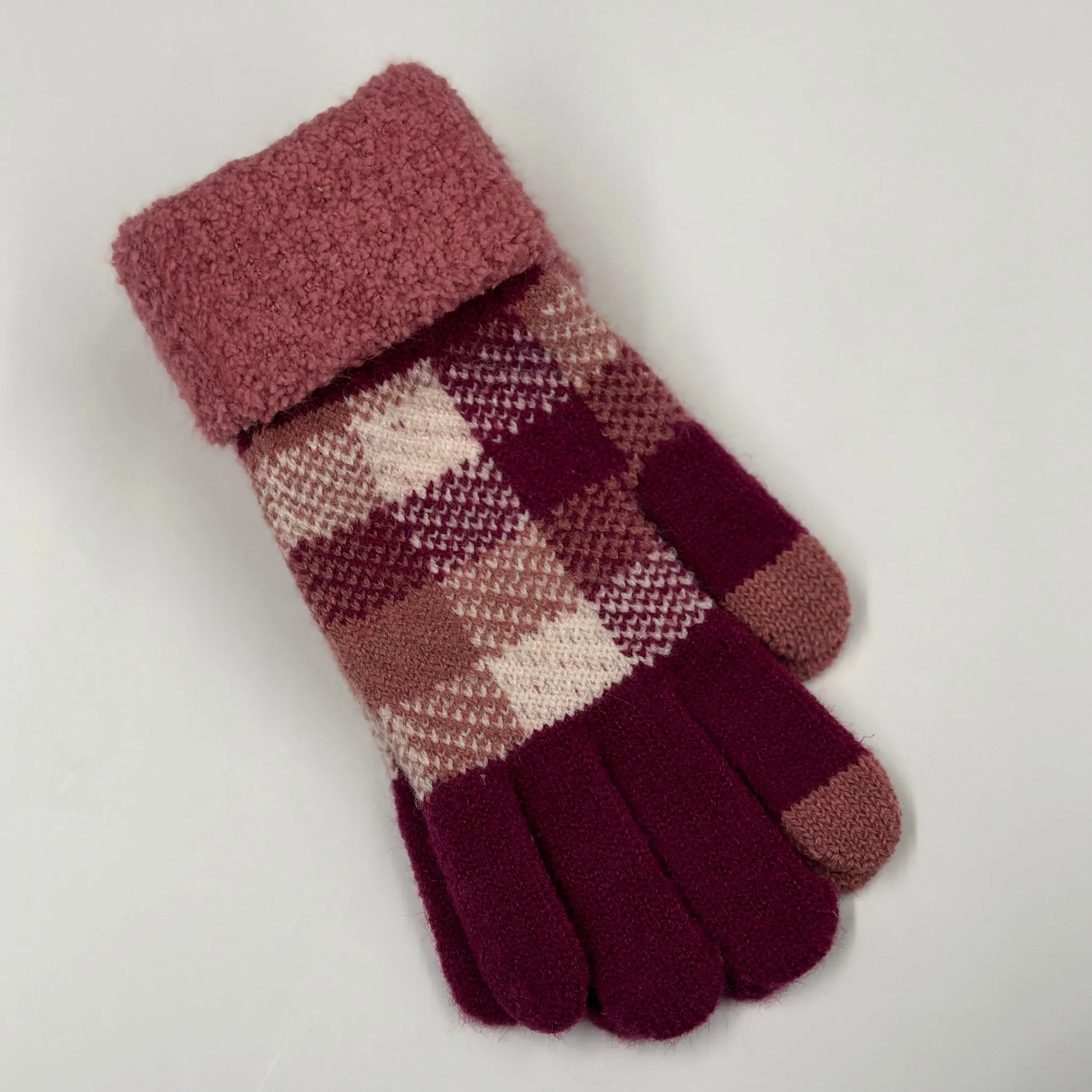 Checker Cuffed Winter Gloves