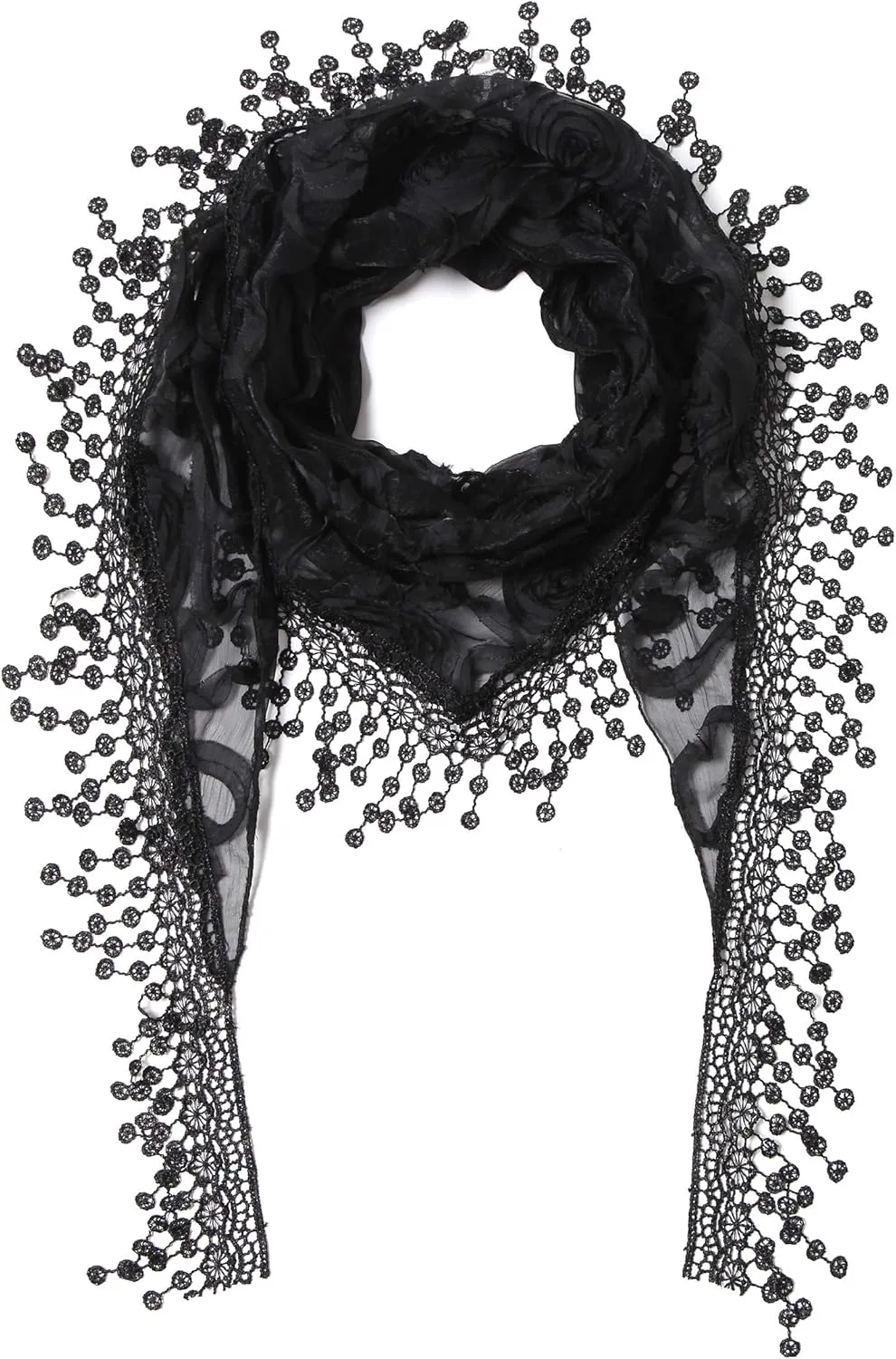 Cindy & Wendy Lightweight Triangle Floral Fashion Lace Fringe Scarf Wrap for Women