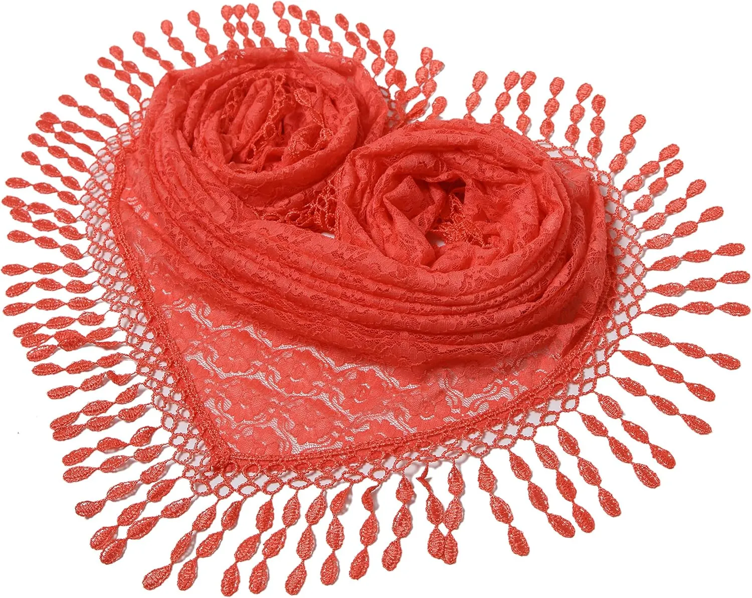 Cindy & Wendy Lightweight Triangle Floral Fashion Lace Fringe Scarf Wrap for Women