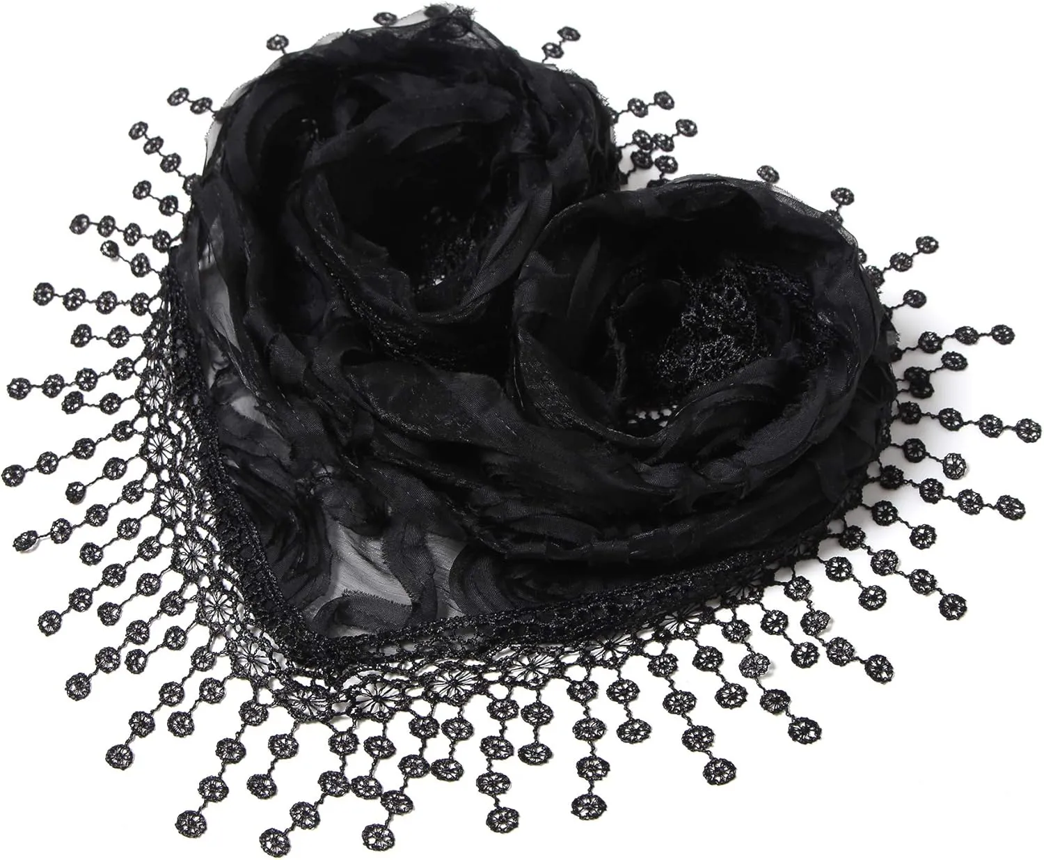 Cindy & Wendy Lightweight Triangle Floral Fashion Lace Fringe Scarf Wrap for Women