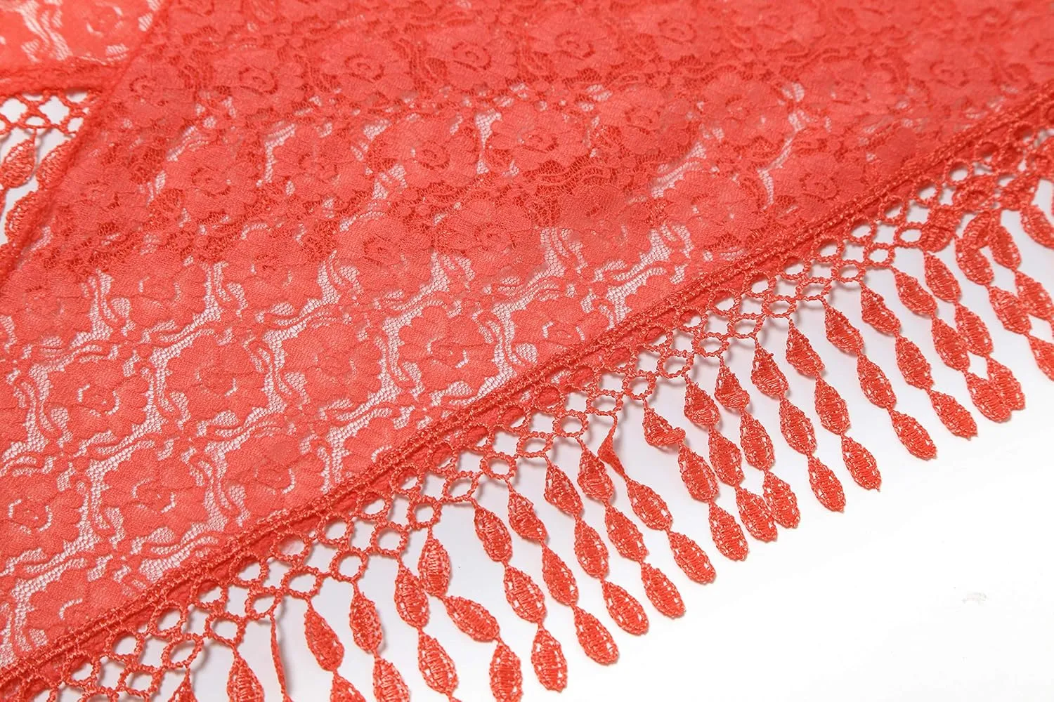 Cindy & Wendy Lightweight Triangle Floral Fashion Lace Fringe Scarf Wrap for Women