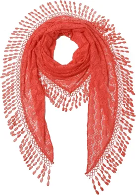 Cindy & Wendy Lightweight Triangle Floral Fashion Lace Fringe Scarf Wrap for Women