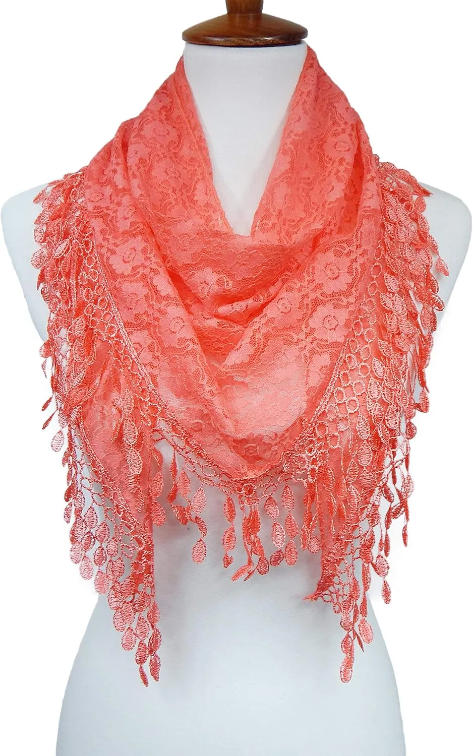 Cindy & Wendy Lightweight Triangle Floral Fashion Lace Fringe Scarf Wrap for Women