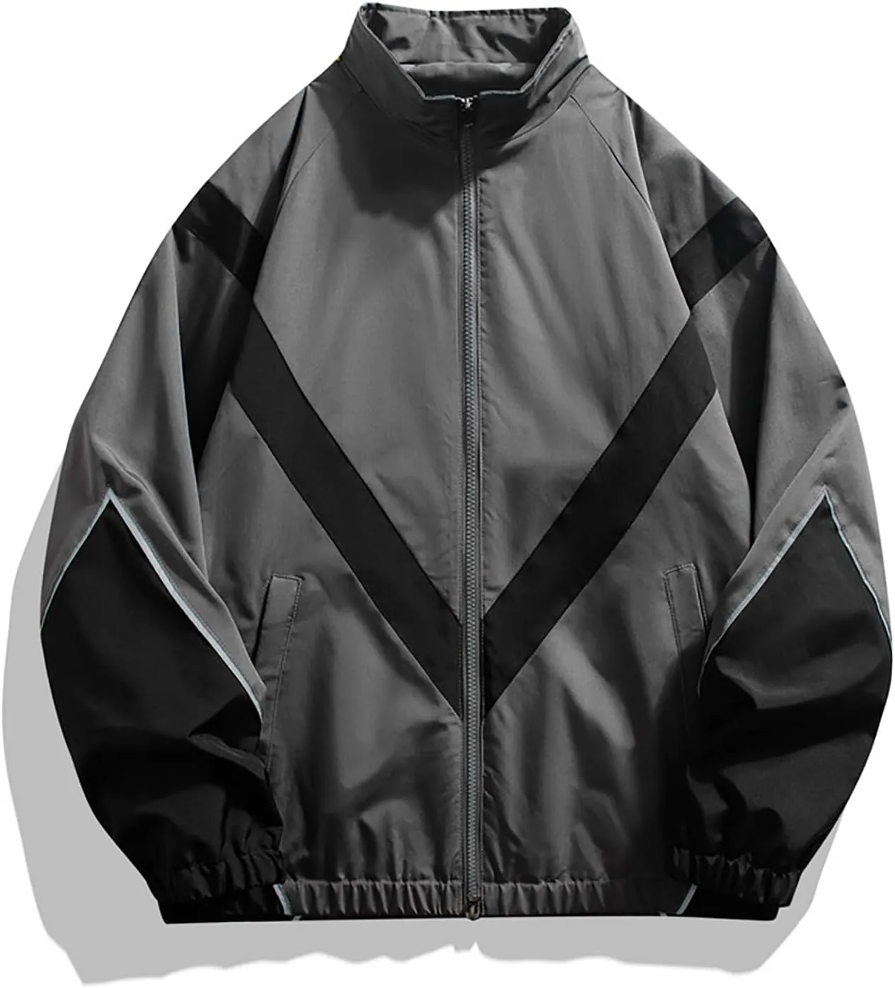 CORIRESHA Men's Classic Color Block Lightweight Jacket Varsity Zip-Up Casual Bomber Windbreaker Coat