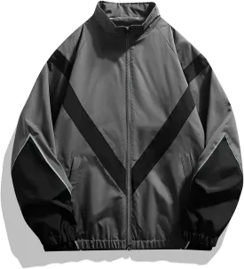 CORIRESHA Men's Classic Color Block Lightweight Jacket Varsity Zip-Up Casual Bomber Windbreaker Coat
