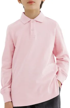CUNYI Boys Polo Shirt Long Sleeve Cotton School Uniform Shirt Pique Tee Kids Golf Tops