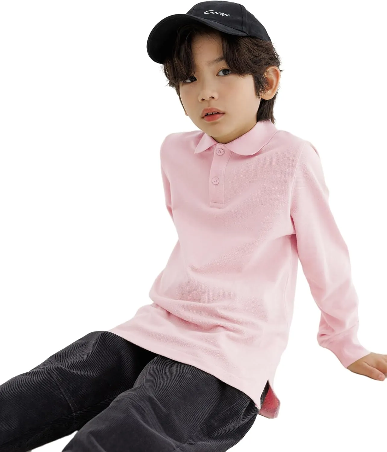 CUNYI Boys Polo Shirt Long Sleeve Cotton School Uniform Shirt Pique Tee Kids Golf Tops