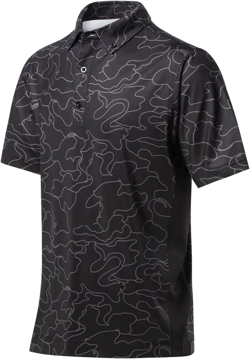 DEOLAX Mens Polo Shirts Moisture Wicking Dry Fit Performance Mens Golf Shirt Regular Fit Fashion Print Short Sleeve Polo
