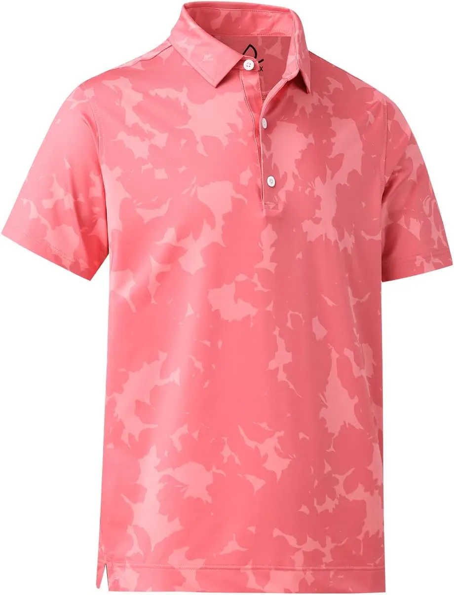 DEOLAX Mens Polo Shirts Moisture Wicking Dry Fit Performance Mens Golf Shirt Regular Fit Fashion Print Short Sleeve Polo
