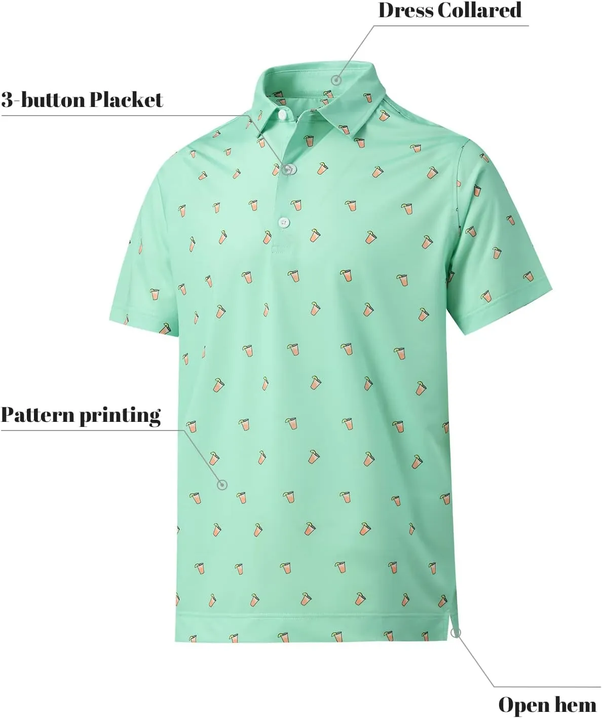 DEOLAX Mens Polo Shirts Moisture Wicking Dry Fit Performance Mens Golf Shirt Regular Fit Fashion Print Short Sleeve Polo