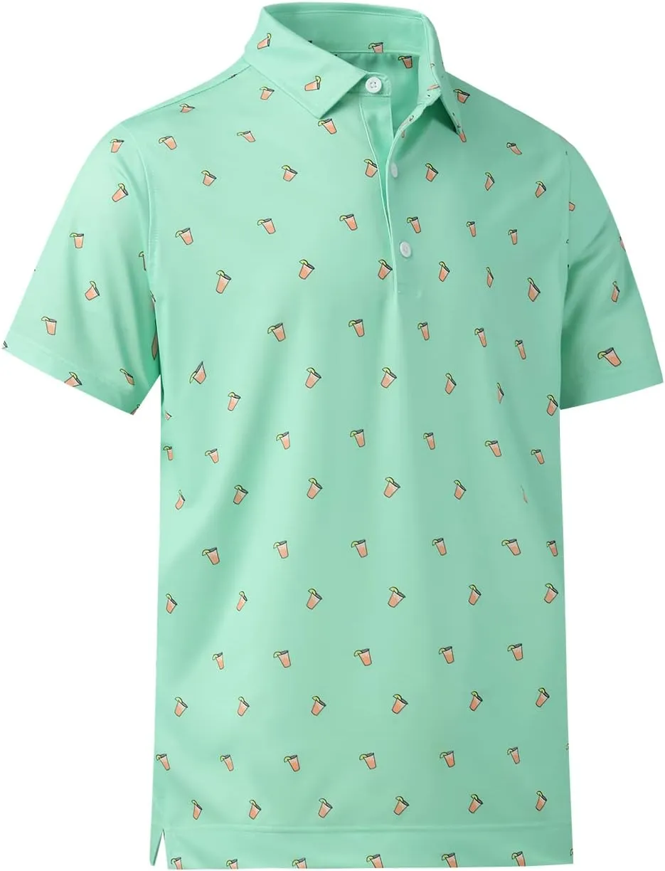 DEOLAX Mens Polo Shirts Moisture Wicking Dry Fit Performance Mens Golf Shirt Regular Fit Fashion Print Short Sleeve Polo