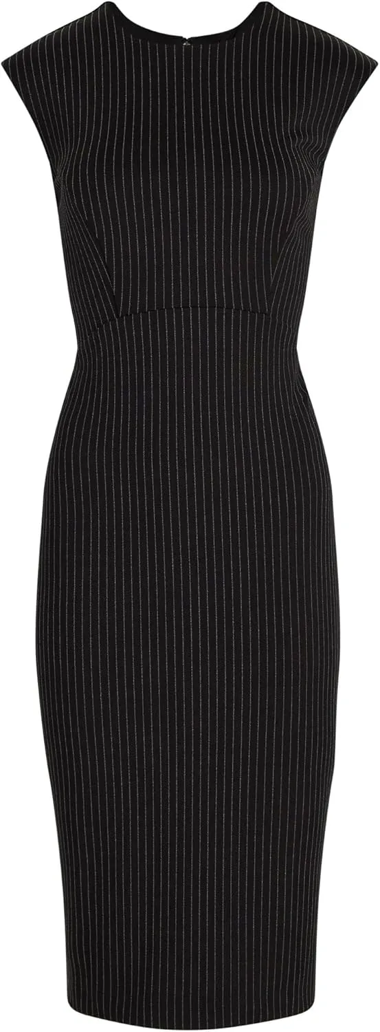 EXPRESS Womens Pinstripe Cap Sleeve Back Zipper MIDI Sheath Dress
