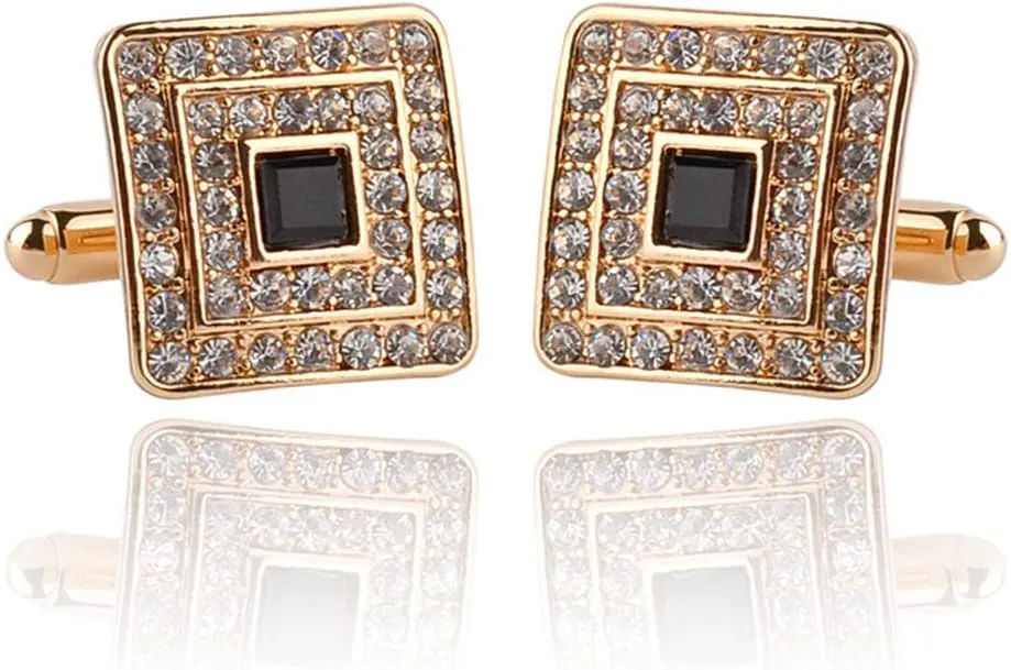 Fashion Square Cubic Zircon Plus Crystal Personality 2 PCS Mens Shirts Cufflinks (Gold)