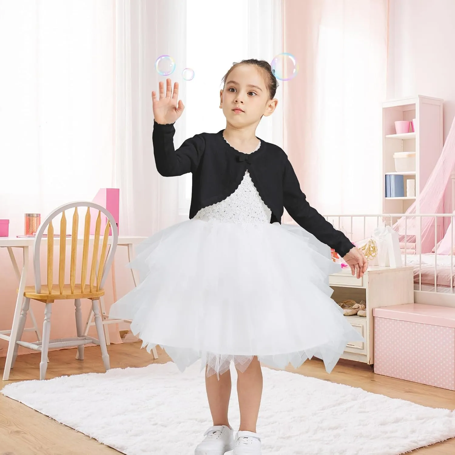 Girls Long Sleeve Cardigan Cotton Bolero Shrug Long Sleeve Top Cute Jacket Outwear White for Girls Size 2-8