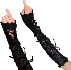 Gothic Women Arm Sleeves Fingerless Gloves Halloween Grunge Arm Warmers