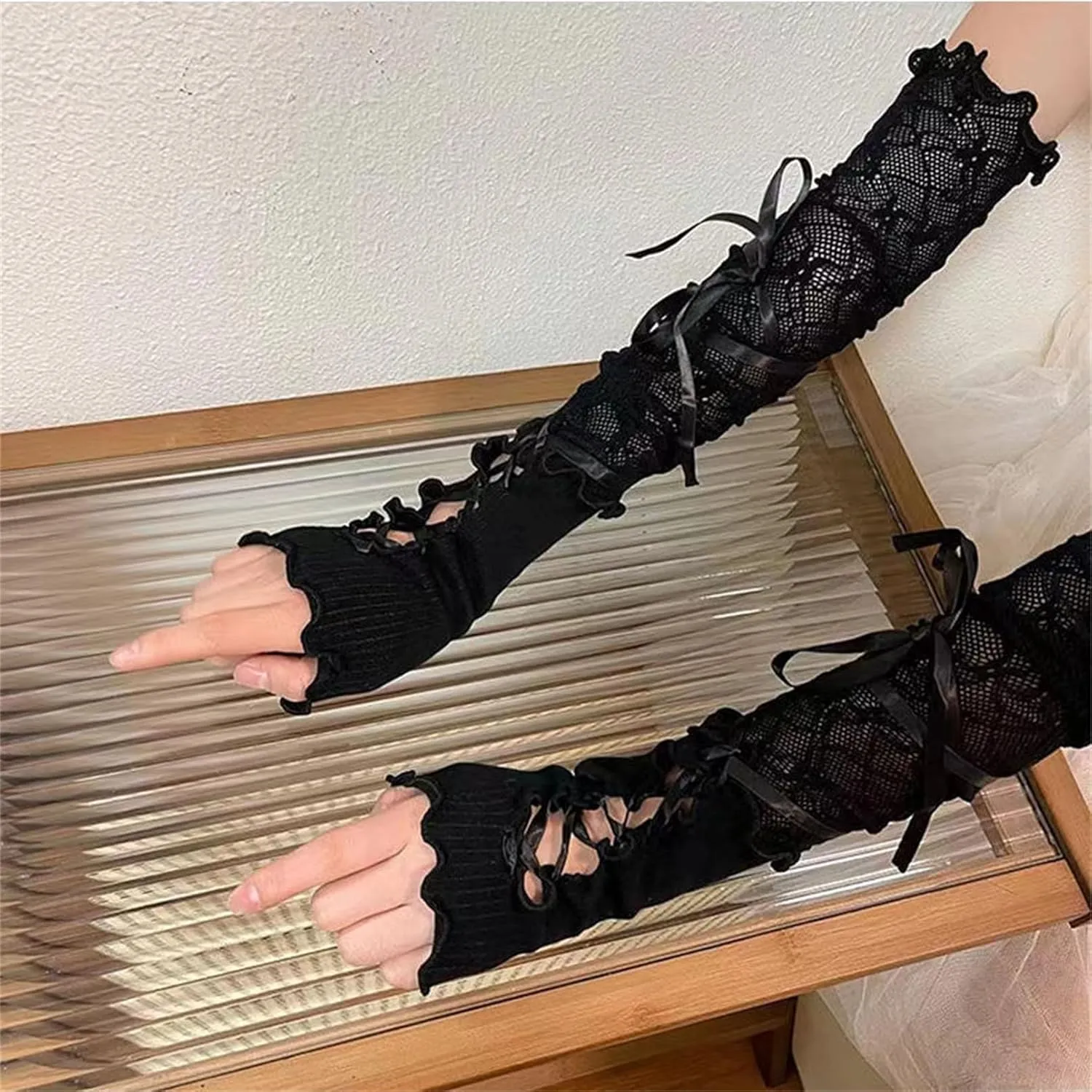 Gothic Women Arm Sleeves Fingerless Gloves Halloween Grunge Arm Warmers