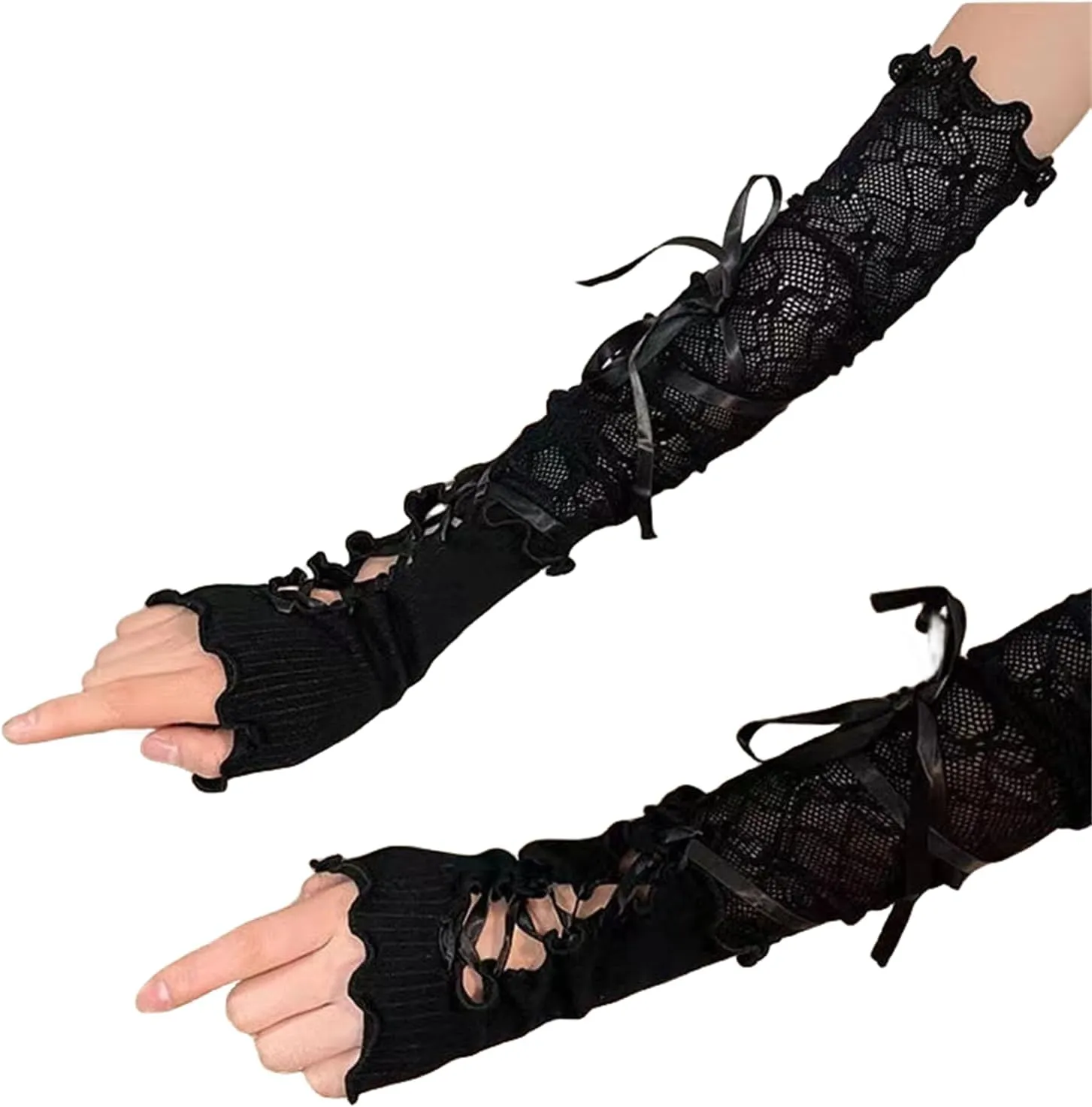 Gothic Women Arm Sleeves Fingerless Gloves Halloween Grunge Arm Warmers