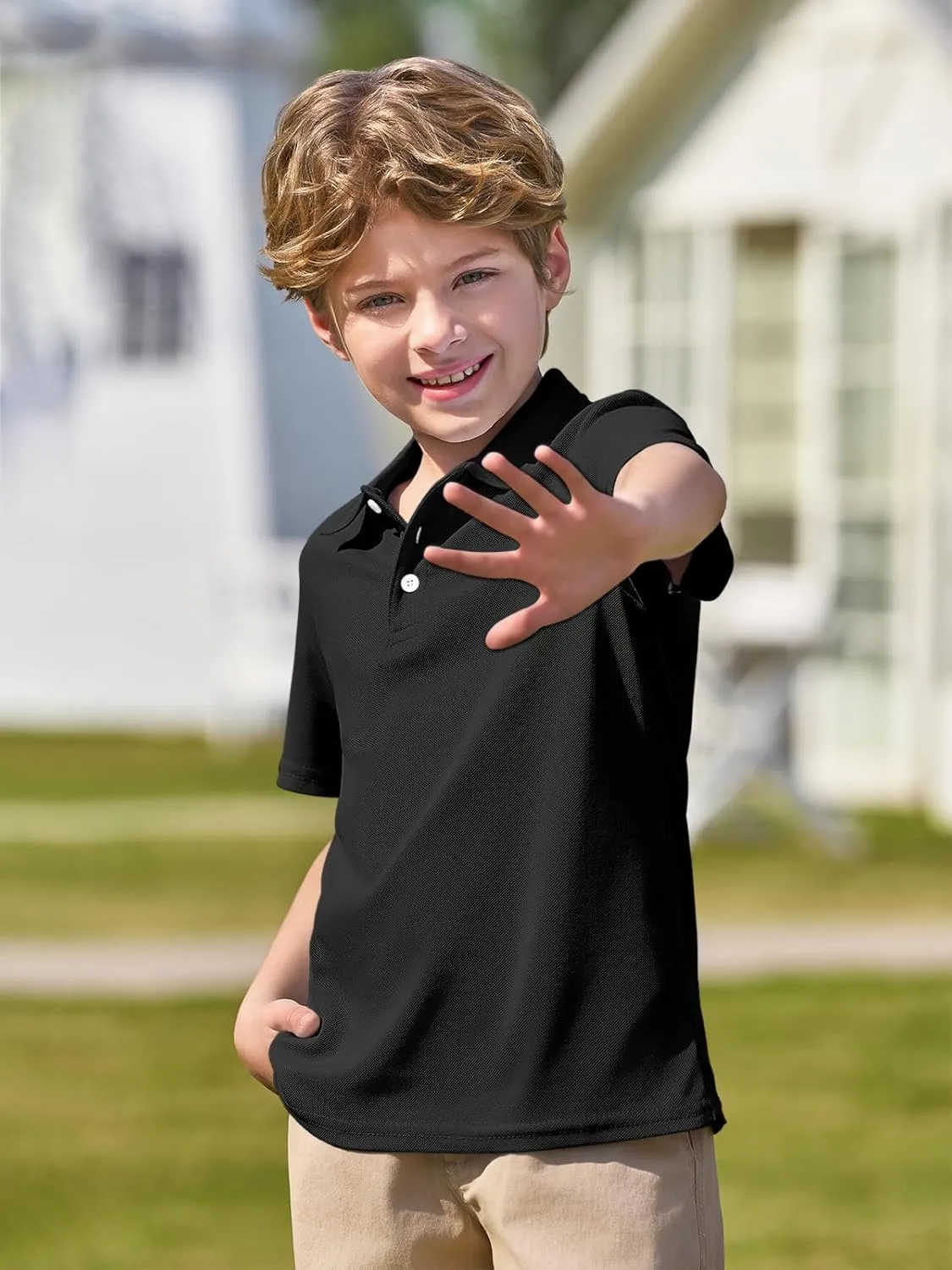 Haloumoning Boys Short Sleeve Polo Shirt Kids Collared School Uniform Shirts 5-14 Years