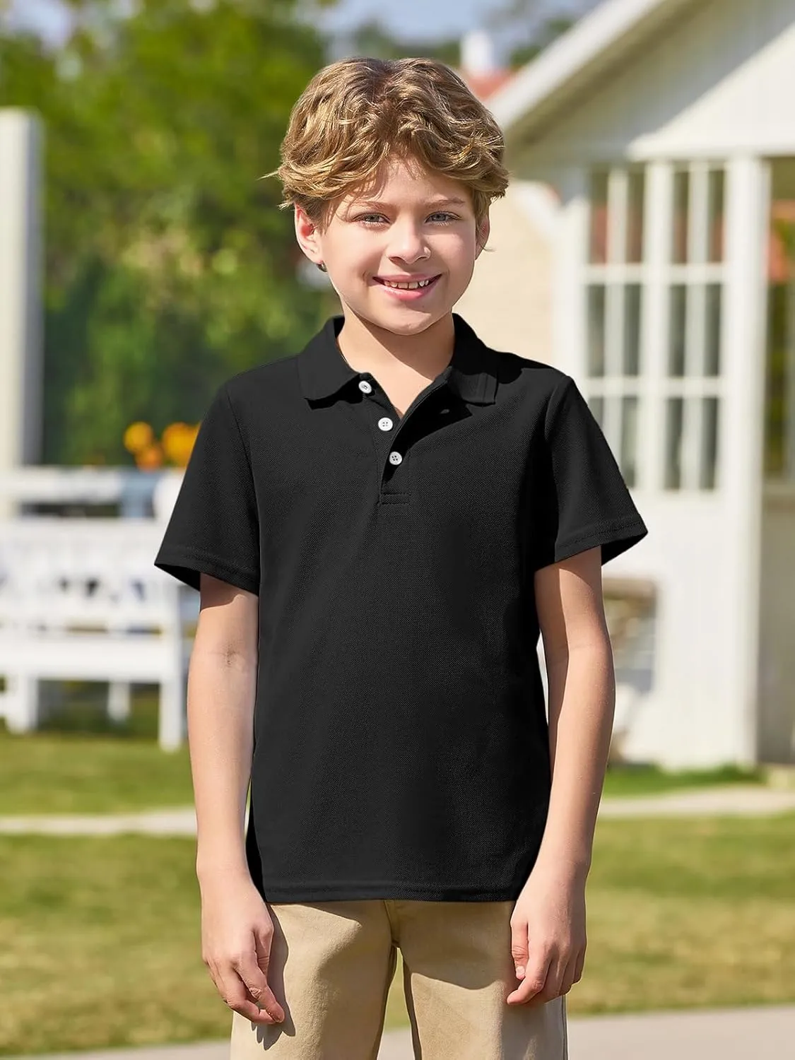 Haloumoning Boys Short Sleeve Polo Shirt Kids Collared School Uniform Shirts 5-14 Years