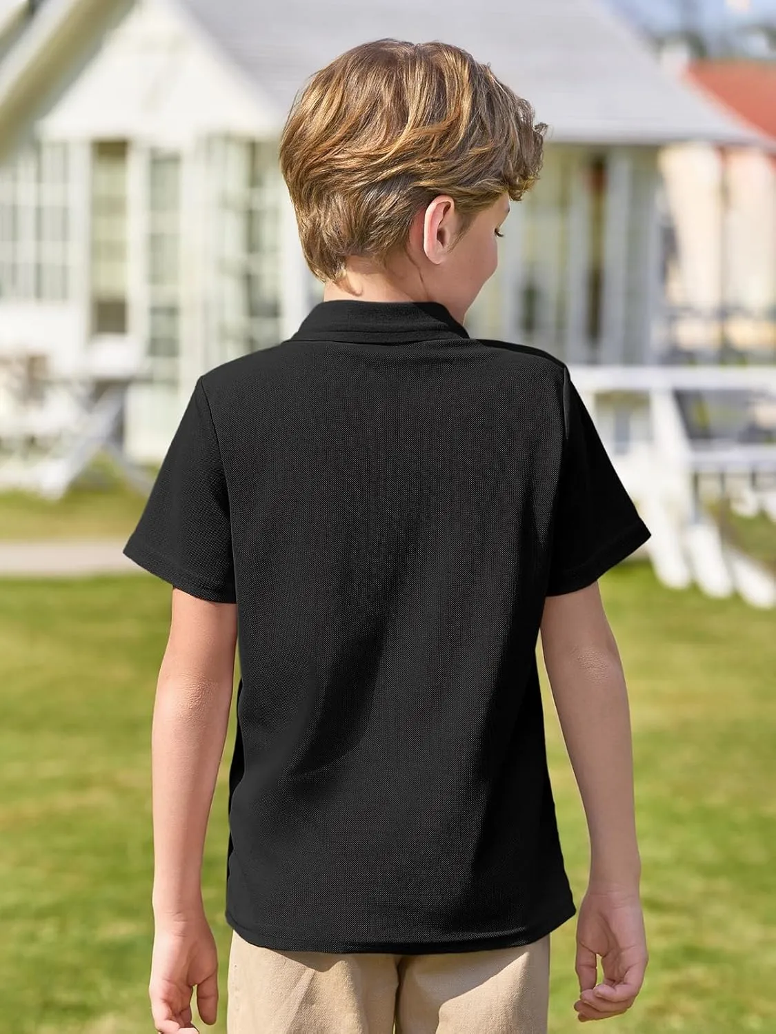 Haloumoning Boys Short Sleeve Polo Shirt Kids Collared School Uniform Shirts 5-14 Years