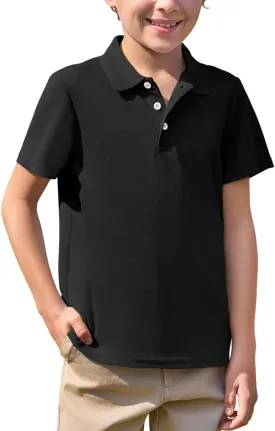 Haloumoning Boys Short Sleeve Polo Shirt Kids Collared School Uniform Shirts 5-14 Years