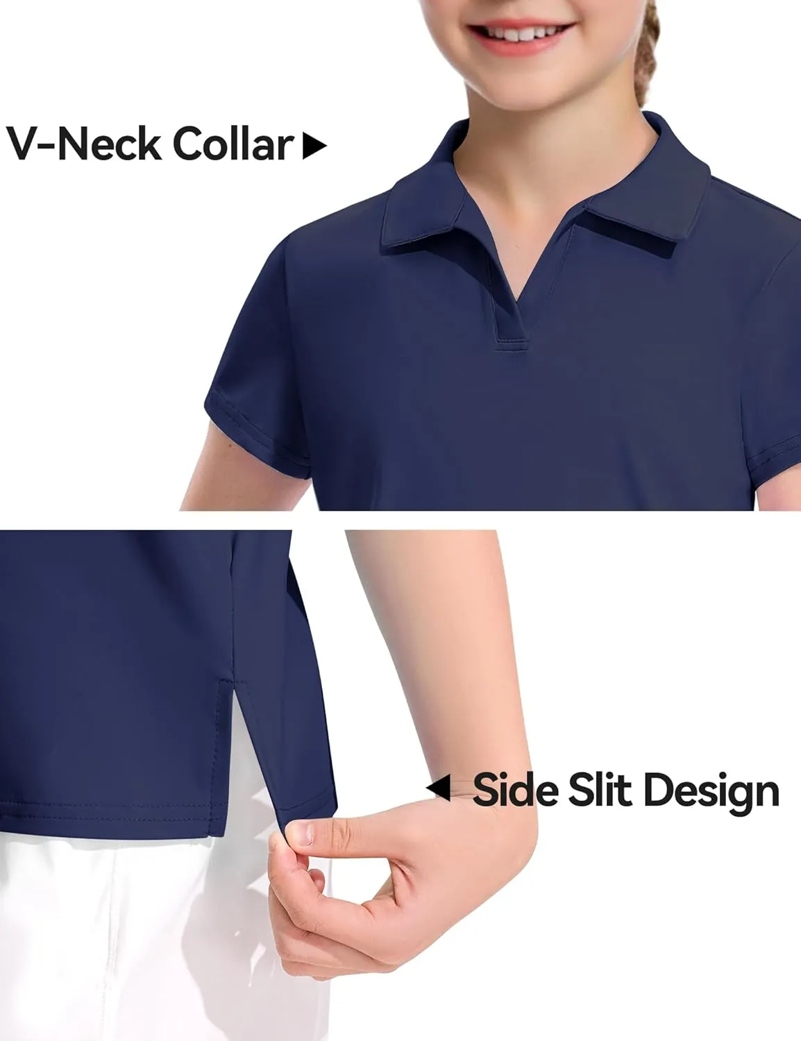 KEREDA Girls Polo Shirts Golf Tennis School Uniform Short Sleeve T Shirts V-Neck Collared Quick Dry Tops