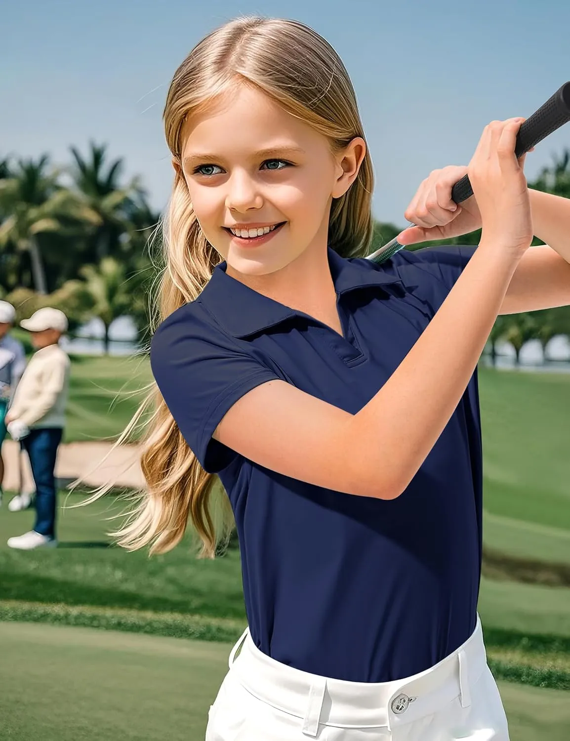 KEREDA Girls Polo Shirts Golf Tennis School Uniform Short Sleeve T Shirts V-Neck Collared Quick Dry Tops