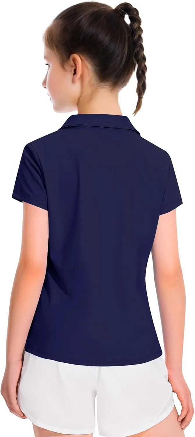 KEREDA Girls Polo Shirts Golf Tennis School Uniform Short Sleeve T Shirts V-Neck Collared Quick Dry Tops