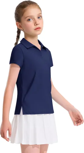 KEREDA Girls Polo Shirts Golf Tennis School Uniform Short Sleeve T Shirts V-Neck Collared Quick Dry Tops